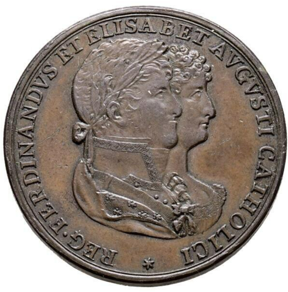 MEDALLA FERNANDO VII (1808-1833). Enlace Fernando VII y María Isabel de Braganza. Cádiz 1816