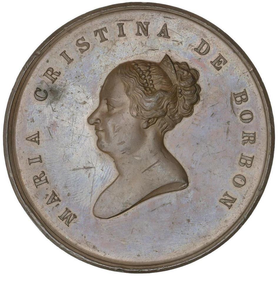 Medalla Regreso Mª Cristina de Borbón. 1844. Barcelona. EBC. 52 mm. Muy escasa.