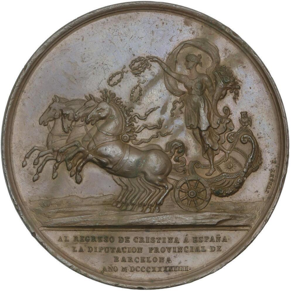 Medalla Regreso Mª Cristina de Borbón. 1844. Barcelona. EBC. 52 mm. Muy escasa.