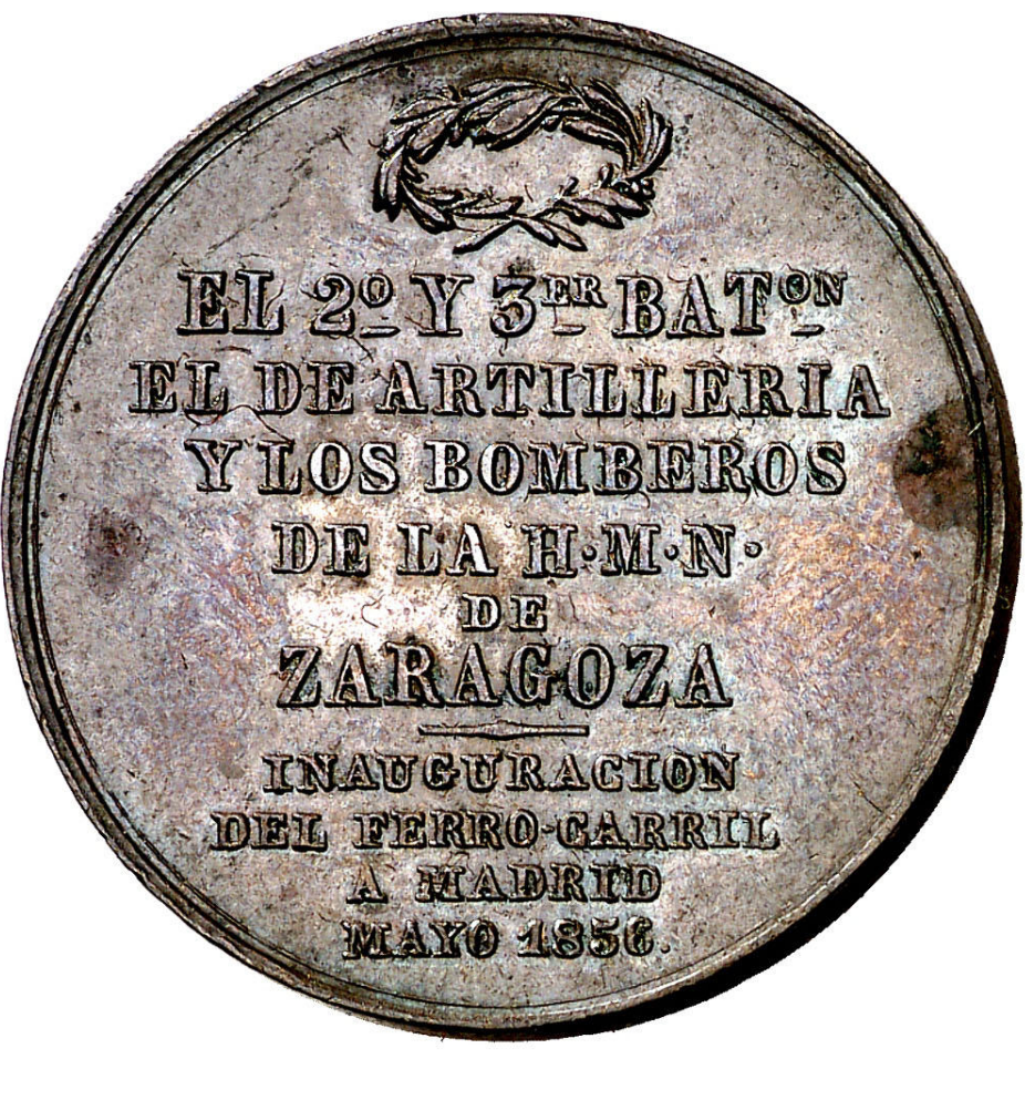 1856. Zaragoza. Al duque de la Victoria, Baldomero Espartero (1793-1879). Inauguración Ferrocarril a Madrid. MBC+