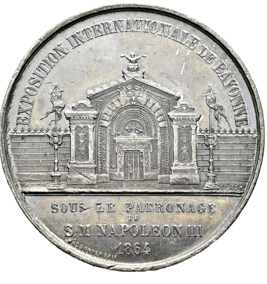 Isabel II (1833-1868). 1864. Gran Medalla. 42,20 g. Exposición de Bayona. Escasa.