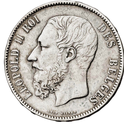 Bélgica. 1875. Leopoldo II. 5 francos. Plata. MBC