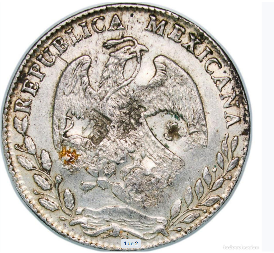 México: 8 Reales de plata de 1884. Ceca de Guanajuato. Resellada.