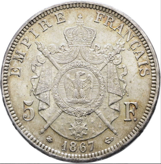 Francia. Napoleón III. 1852-1870. 5 francos 1867 A. Excelente estado