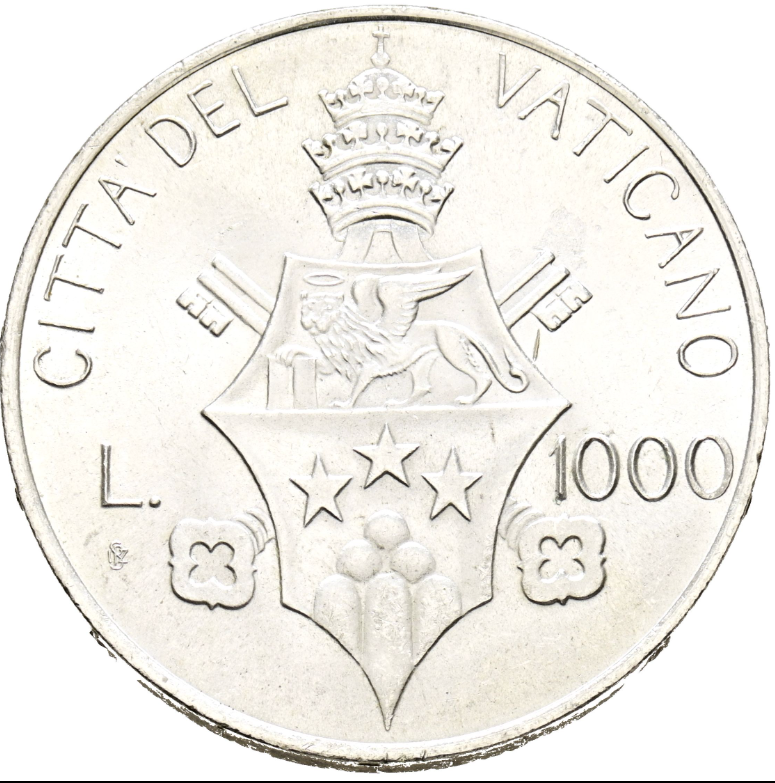 VATICANO. 1000 Liras. 1978. Juan Pablo I. Plata. EBC.