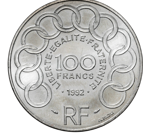 FRANCIA 100 Francos de 1992. Conmemora a Jean Monnet. Plata. SC
