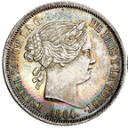Isabel II. Excelentes 4 reales. Madrid. 1864. Preciosa pátina. Ex-colección Fleming. EBC/EBC+