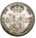 Isabel II. Excelentes 4 reales. Madrid. 1864. Preciosa pátina. Ex-colección Fleming. EBC/EBC+