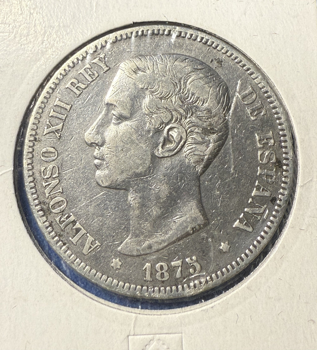ALFONSO XII. 5 pesetas. 1875 DE M. BC+