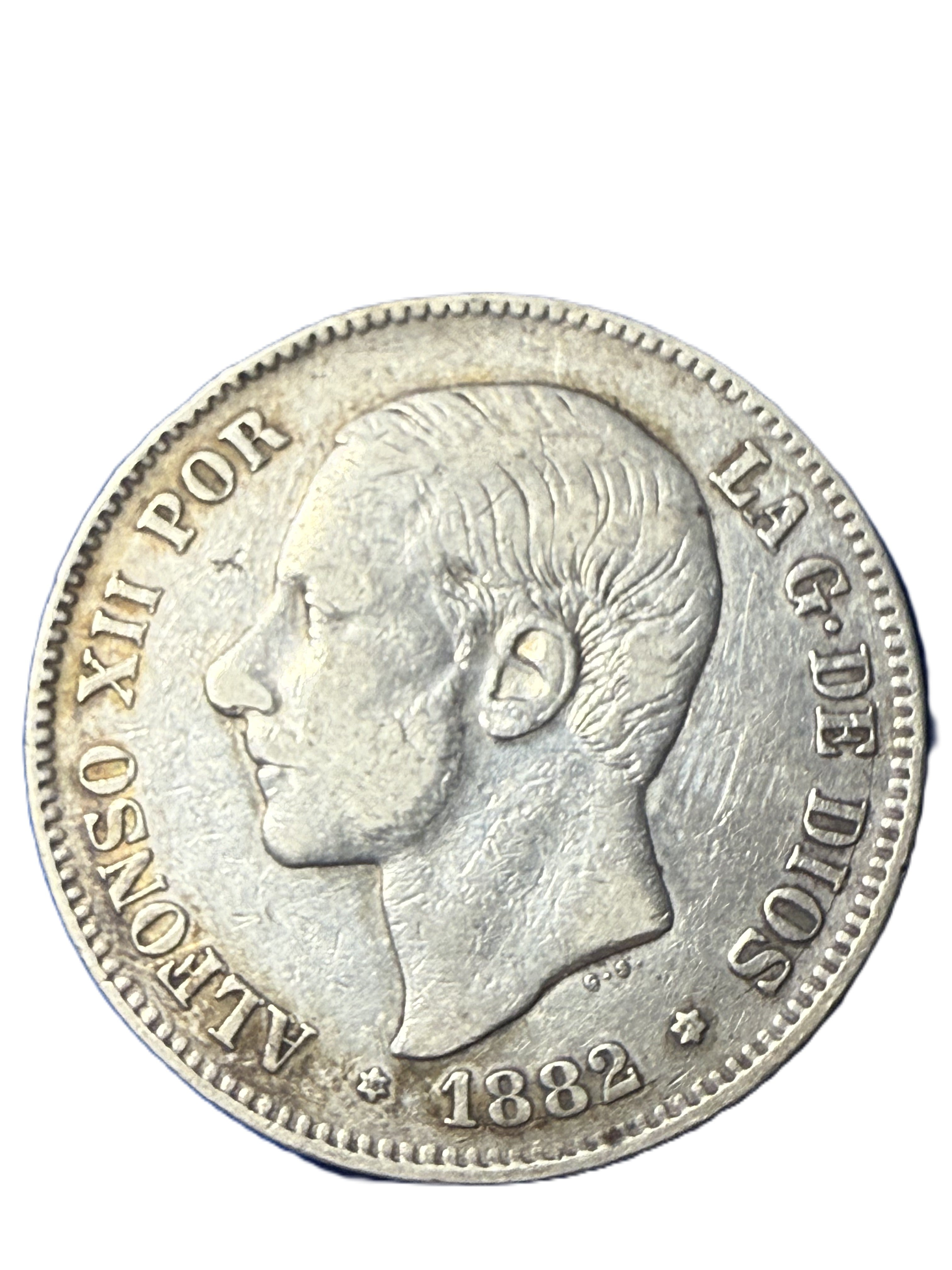 ALFONSO XII. 5 PESETAS. MS M 1882 (*18-81). VARIANTE ESCASA