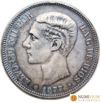 ALFONSO XII. 5 PESETAS. DEM. 1877 *18-77. EBC