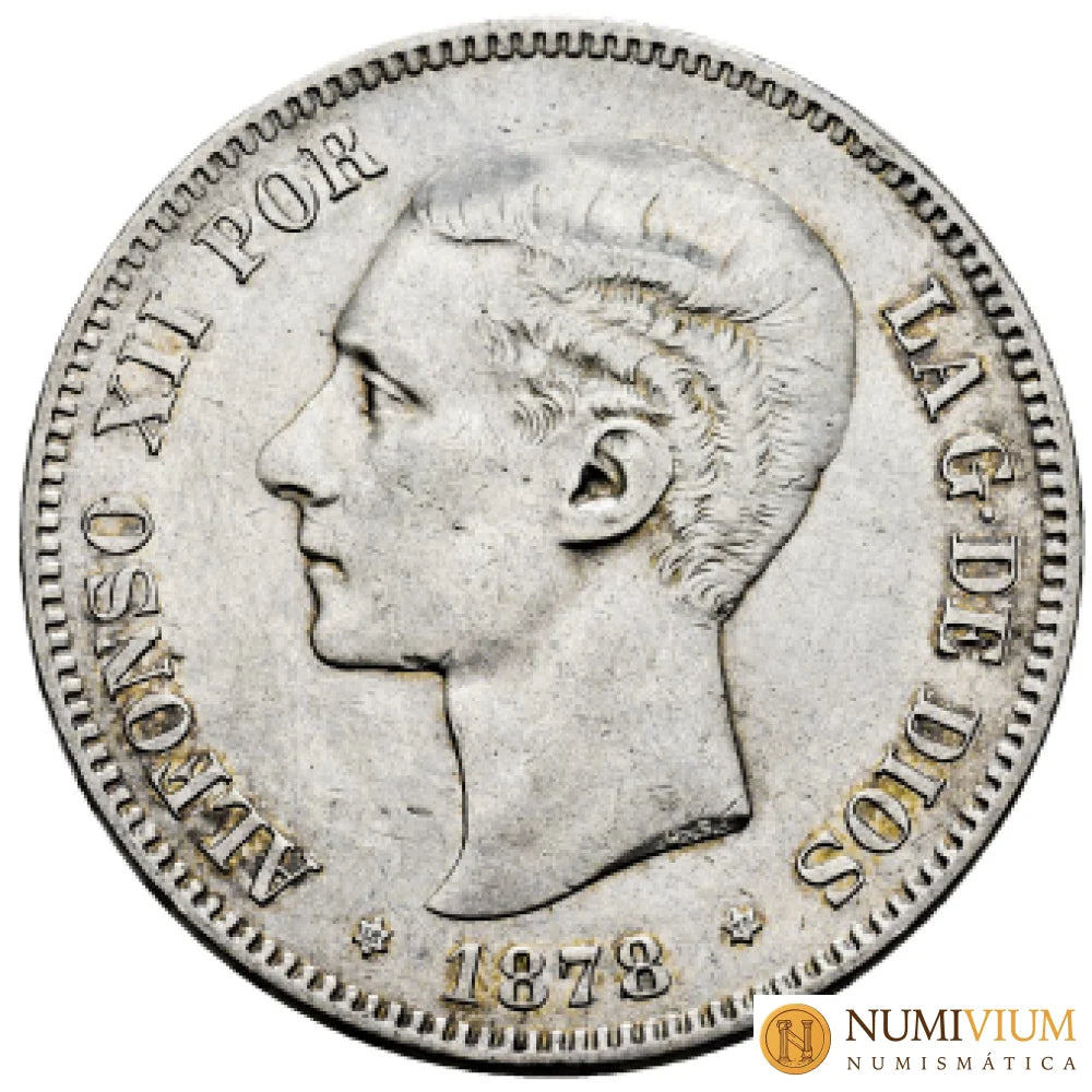 ALFONSO XII. 5 PESETAS. DEM. 1877 *18-78. MBC+