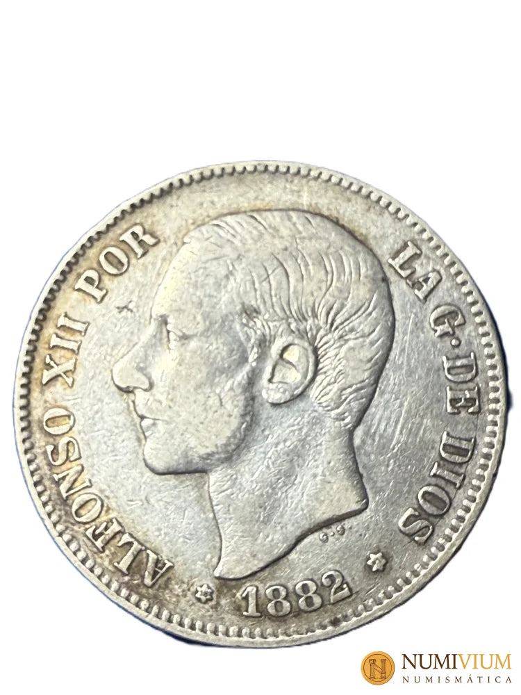 ALFONSO XII. 5 PESETAS. MS M 1882 (*18-81). VARIANTE ESCASA