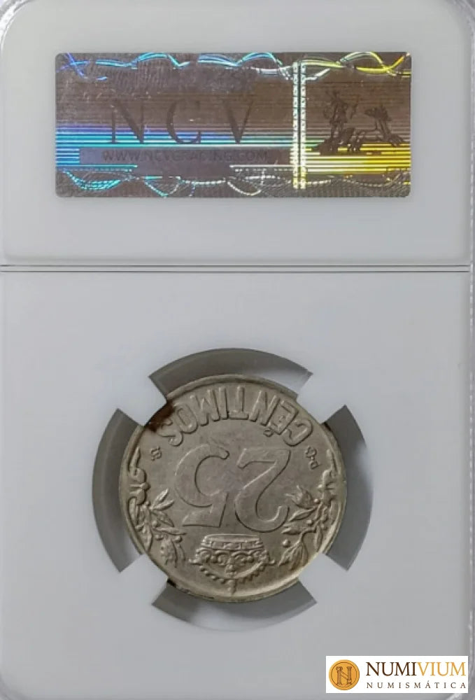 Alfonso XIII. 1925. 25 Céntimos. Sin Circular. Brillo original. Escasa así. MS-62 Moneda histórica