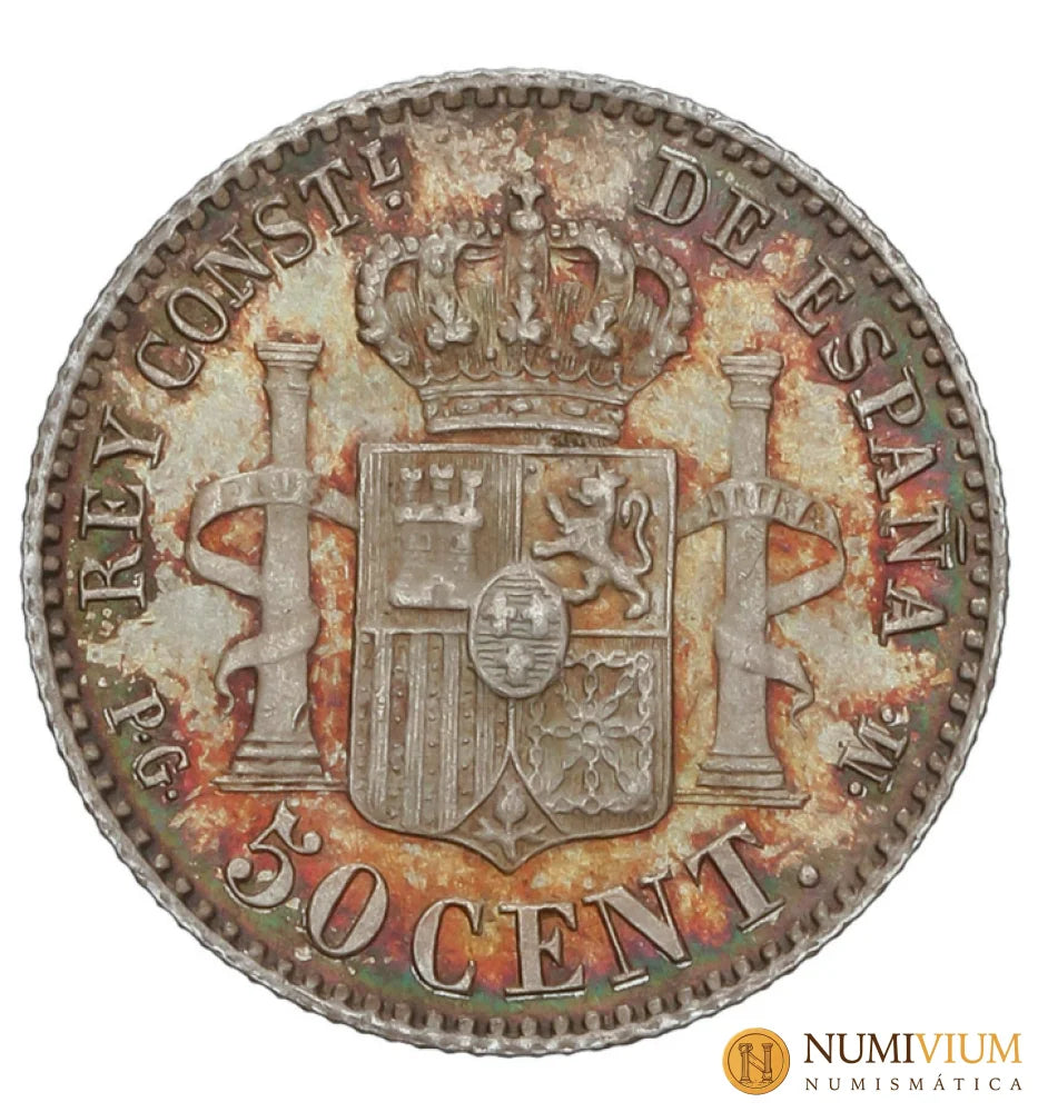 ALFONSO XIII. 50 Céntimos. 1892 (*9-2). P.G.-M. Pátina irisada y brillo original. 50 céntimos