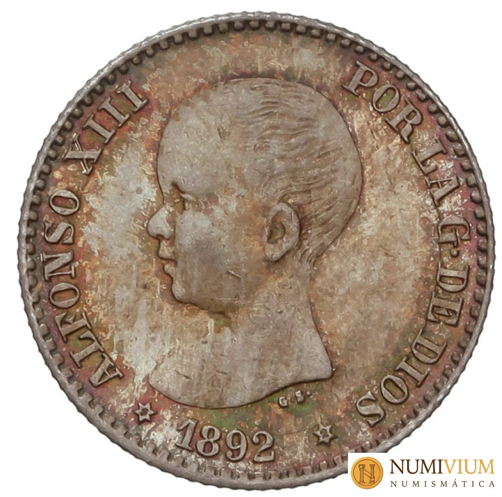 ALFONSO XIII. 50 Céntimos. 1892 (*9-2). P.G.-M. Pátina irisada y brillo original. 50 céntimos