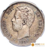 AMADEO DE SABOYA. 5 Pesetas 1874 DEM. VF40 5 Pesetas