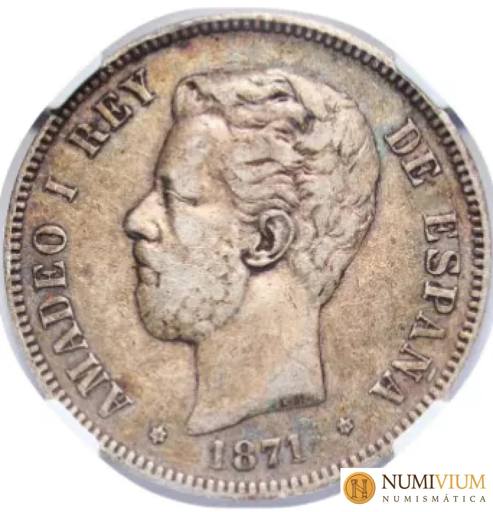 AMADEO DE SABOYA. 5 Pesetas 1874 DEM. VF40 5 Pesetas