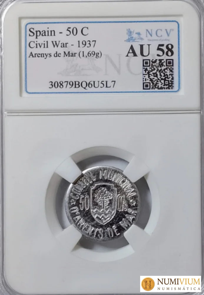 Arenys de Mar. Colección completa. 1 Pta y 50 cts. Raras. Encapsuladas. AU Emisiones Locales