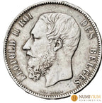 Bélgica. 1875. Leopoldo II. 5 francos. Plata. MBC