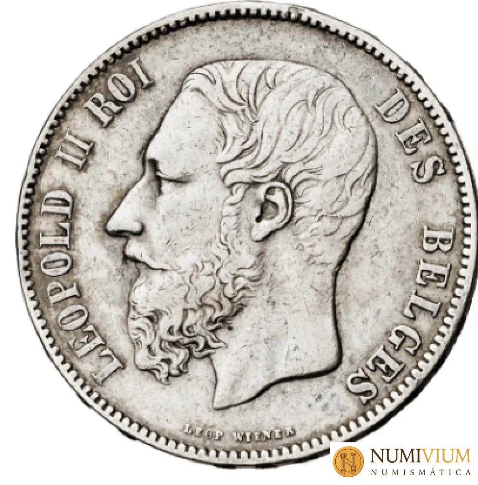 Bélgica. 1875. Leopoldo II. 5 francos. Plata. MBC