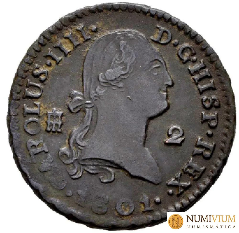 CARLOS IV. 2 Maravedís. 1801. Segovia. MBC+ 2 maravedís