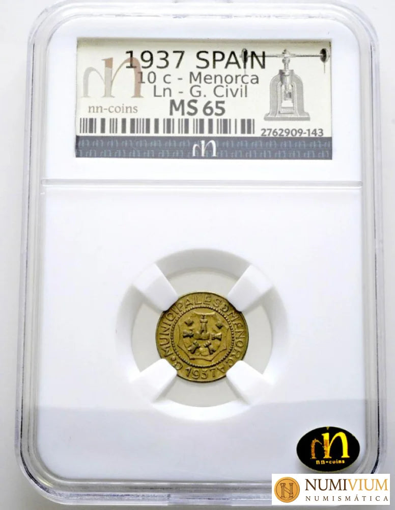 Consejo Municipal de Menorca (Baleares): 10 Céntimos. MS-65. Excelente calidad Emisiones Locales