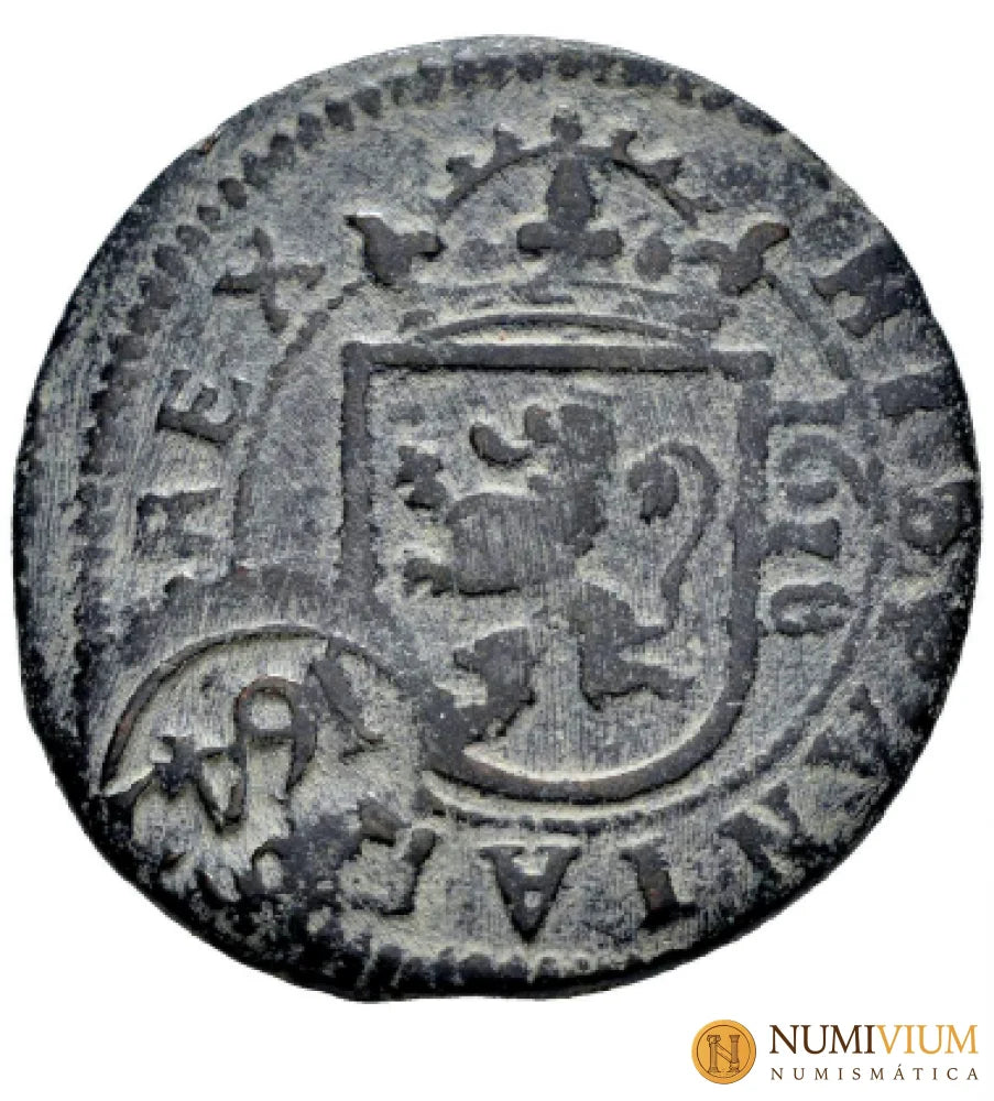 Felipe IV (1285-1314). 12 maravedís. 1642. Madrid. Resellada sobre 8 maravedís de Segovia 1618