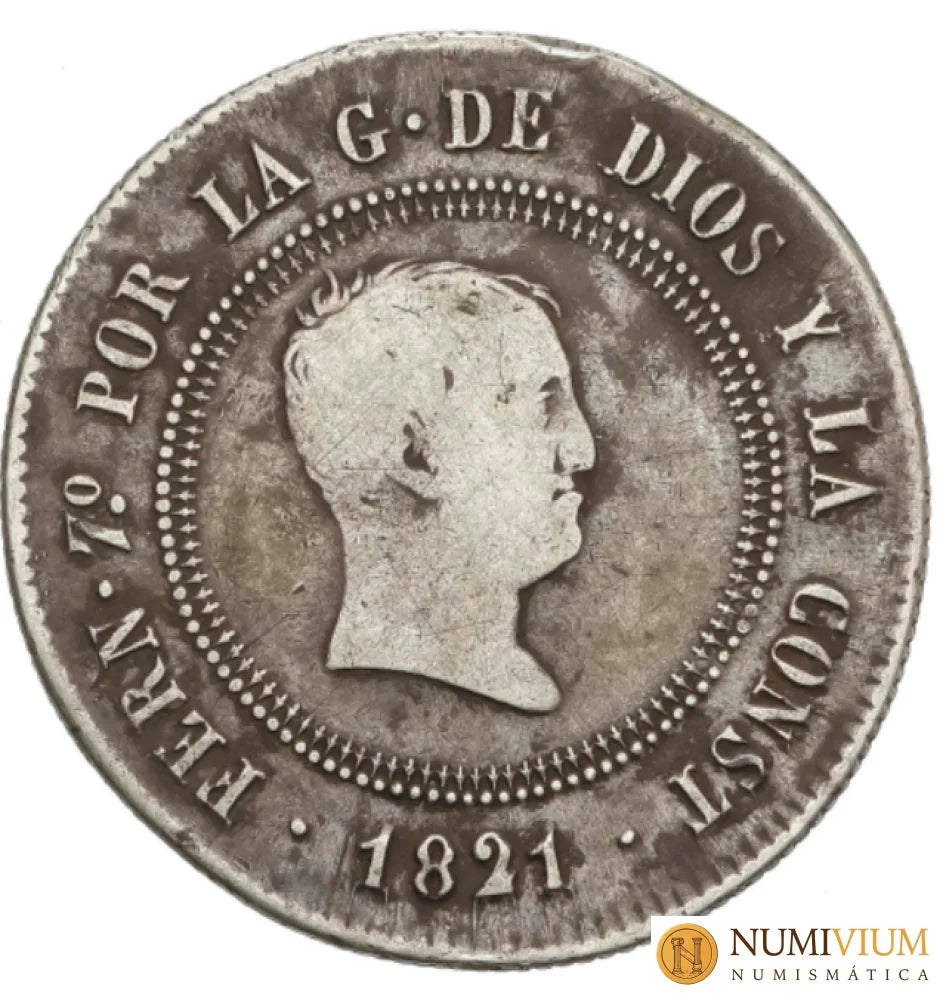 FERNANDO VII. 10 Reales. 1821. MADRID. S.R. MBC. Pátina.