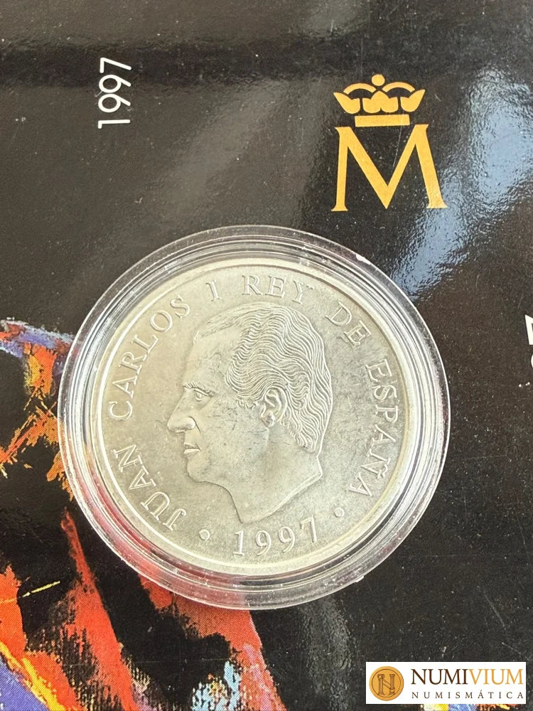 FNMT 1997. Carterita 450 aniversario nacimiento Miguel de Cervantes. 2000 pesetas plata proof
