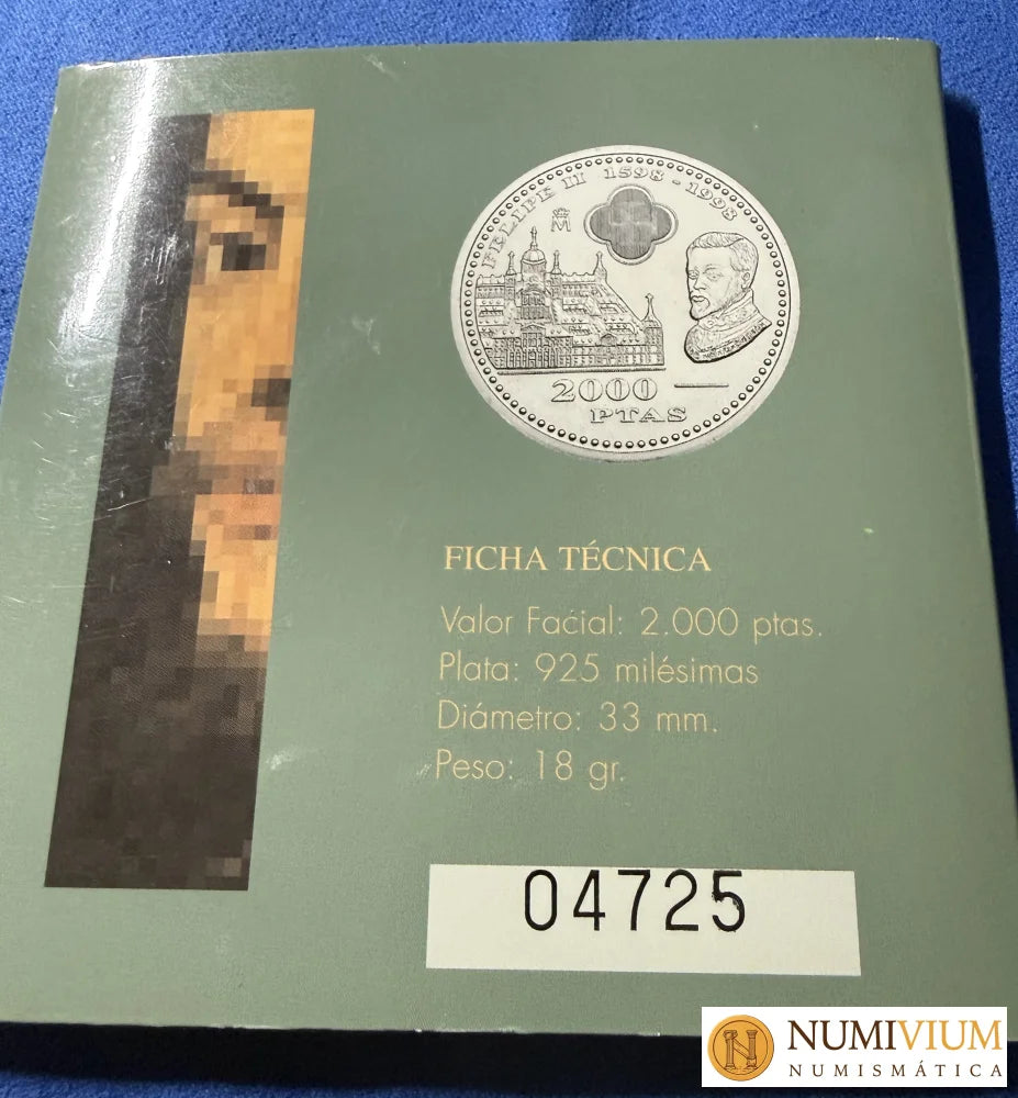 FNMT 1998. 2000 PESETAS DE PLATA DE FELIPE II. EN CARPETA OFICIAL DE LA FNMT