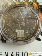 FNMT. 2000. V Centenario de Carlos V. 2.000 pesetas en plata. Carterita original