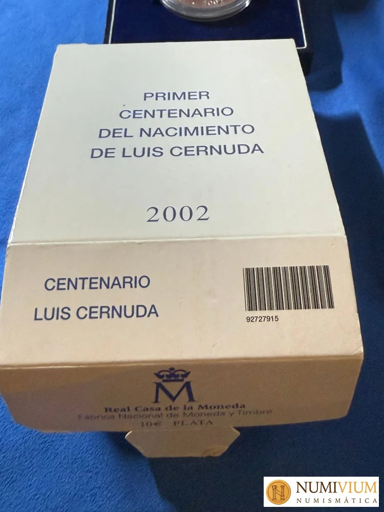 FNMT 2002. Primer Centenario Nacimiento Luis Cernuda. 10 € de plata proof