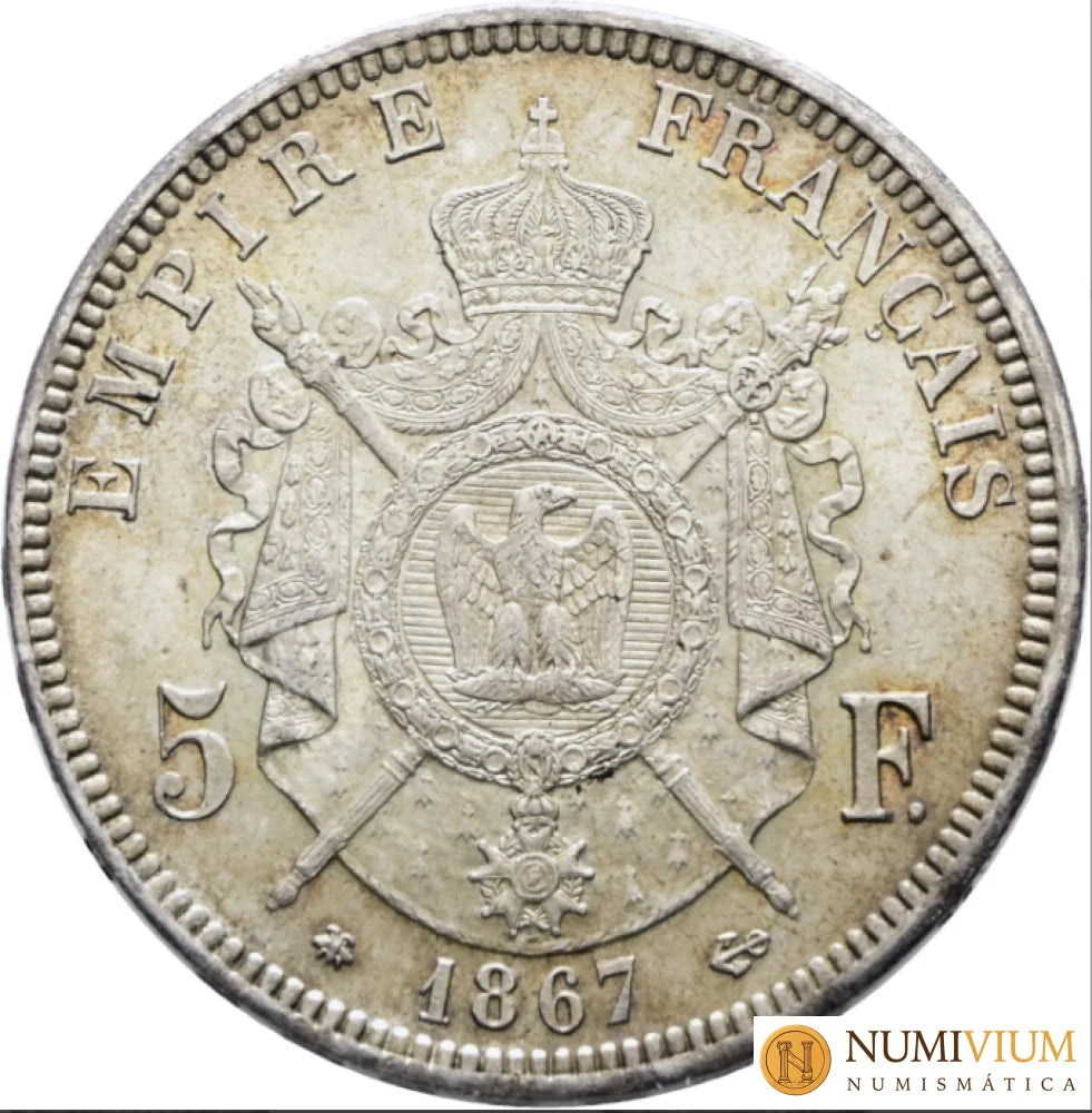 Francia. Napoleón III. 1852-1870. 5 francos 1867 A. Excelente estado