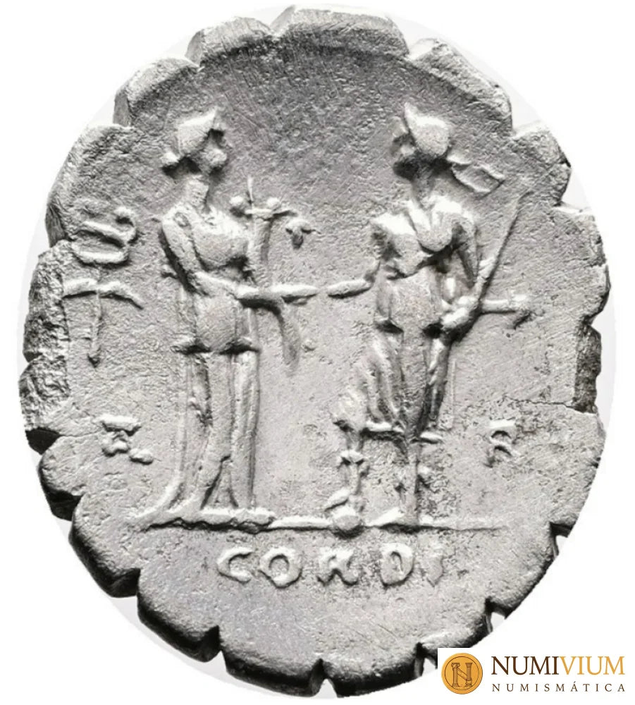 GENS FUFIA. Q. Fufius Calenus y Mucius Cordus 68 a.C. Denario de plata Denario república