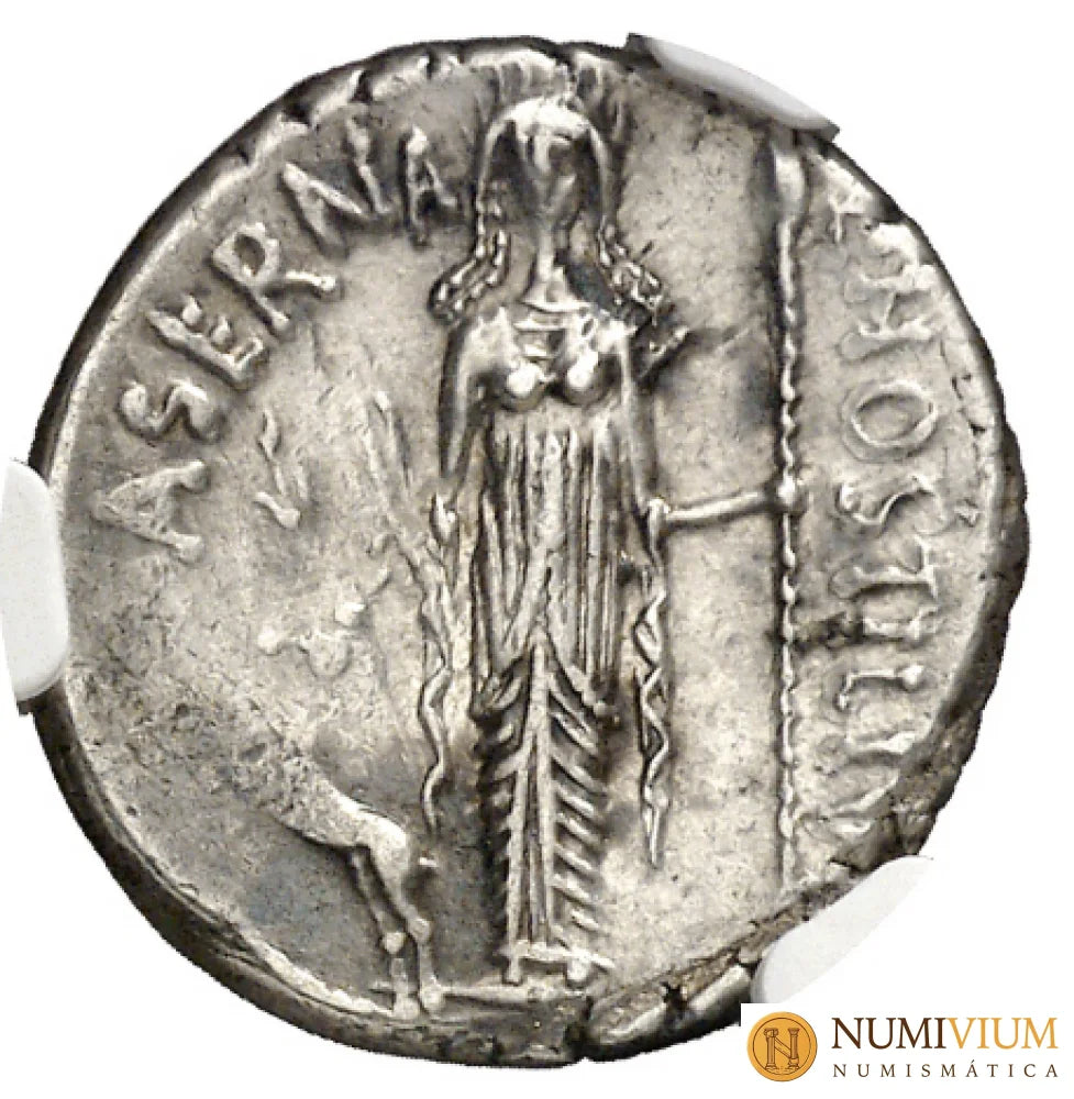 GENS HOSTILIA. Denario. Aprox. 48 a.C. Encapsulada como XF 40. MBC+ Denario república