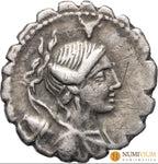 GENS POSTUMIA. A. Postumius Albinus · Denario serrado · 81 a.C. - Denario república