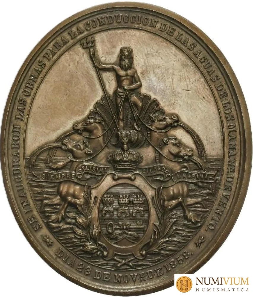 ISABEL II. Medalla. 1858. LA HABANA. CONDUCCIÓN DE AGUAS A LA HABANA.Escasa. Excelente estado. EBC+ Medalla
