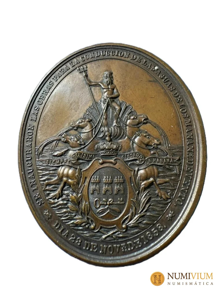ISABEL II. Medalla. 1858. LA HABANA. CONDUCCIÓN DE AGUAS A LA HABANA.Escasa. Excelente estado. EBC+ Medalla
