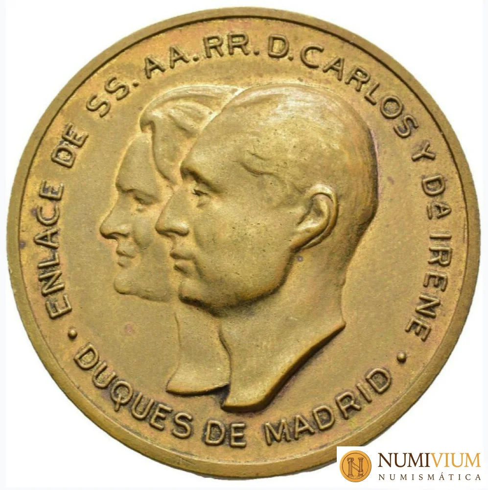 MEDALLA CARLISTA: Enlace Carlos Hugo de Borbón-Parma e Irene de los Países Bajos. Rara. MBC+ Medalla