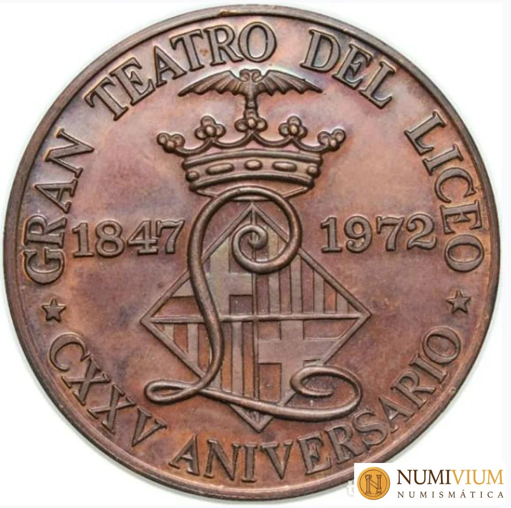 Medalla de 1972. 125 Aniversario del Liceo de Barcelona (1847-1972) Sin Circular. Rara