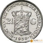 Países Bajos. Guillermina 1938. Moneda de 2 y 1/2 guilden de plata. EBC